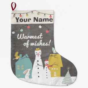 Vintage Kerstmis Naam Monogram Snowman Grote Kerstsok