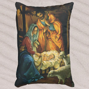 Vintage Kerstmis Nativiteit, Baby Jezus in Manger Decoratief Kussen