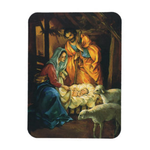 Vintage Kerstmis Nativiteit, Baby Jezus in Manger Magneet