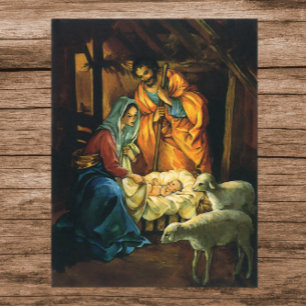 Vintage Kerstmis Nativiteit, Baby Jezus in Manger Poster