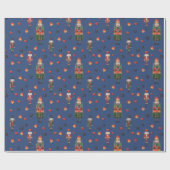 Vintage Kerstmis Nutcrackers Blue Cadeaupapier (Vlak)