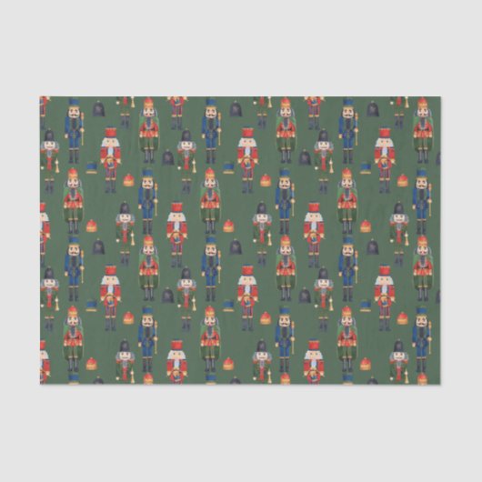 Vintage Kerstmis Nutcrackers Green Tissuepapier (Voorkant)