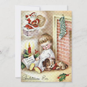 Vintage Kerstmis Onderliggend en Puppy Slaping Feestdagenkaart