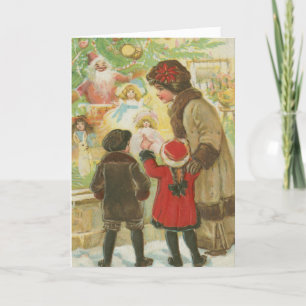 Vintage Kerstmis, oud, gevierd winkelen Feestdagen Kaart
