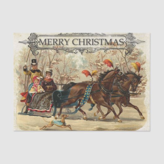 Vintage Kerstmis Paard Carriage Ride Tissuepapier (Voorkant)