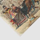 Vintage Kerstmis Paard Carriage Ride Tissuepapier (Detail)