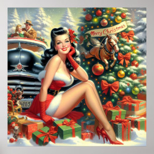 Vintage Kerstmis Pin-up Poster