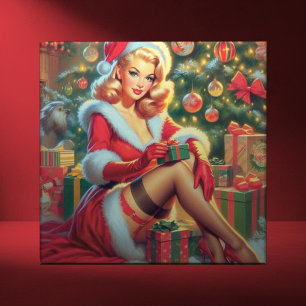 Vintage Kerstmis Pin Up Tegeltje
