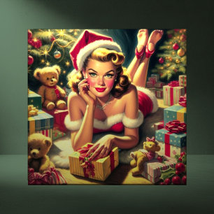 Vintage Kerstmis Pin-up Tegeltje