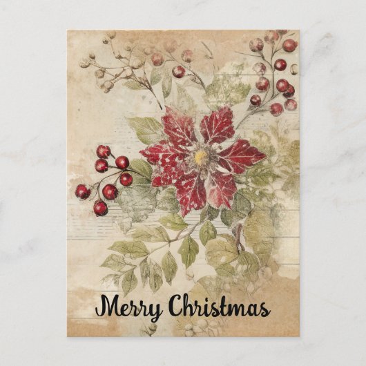 Vintage Kerstmis Poinsettia Bloem Collage Briefkaart (Voorkant)