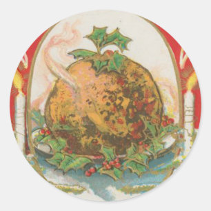 Vintage Kerstmis Pudding Ronde Sticker