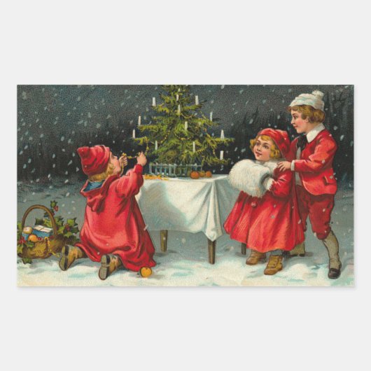 Vintage Kerstmis Rechthoekige Sticker (Voorkant)