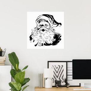 Vintage Kerstmis, Retro Jolly Santa Claus, zwart Poster