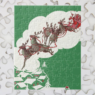 Vintage Kerstmis, Retro Santa Claus in Sleigh Legpuzzel