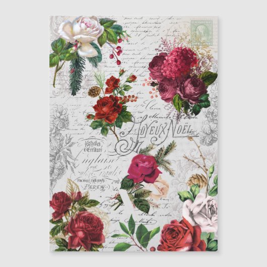 Vintage Kerstmis Roos Joyeux Noel Ephemera (Voorkant)