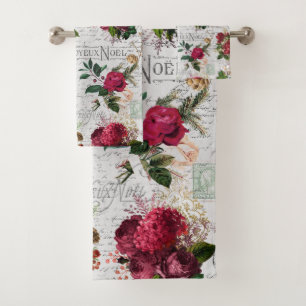 Vintage Kerstmis Roos Joyeux Noel Ephemera Bad Handdoek
