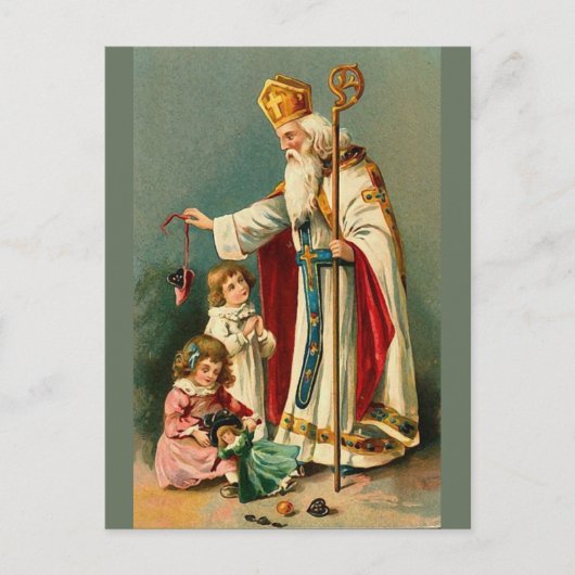 Vintage Kerstmis Saint Nicholas Feestdagenkaart (Voorkant)