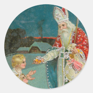 Vintage Kerstmis Saint Nicholas Fine Art Ronde Sticker