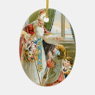 Vintage Kerstmis Saint Nicholas Keramisch Ornament