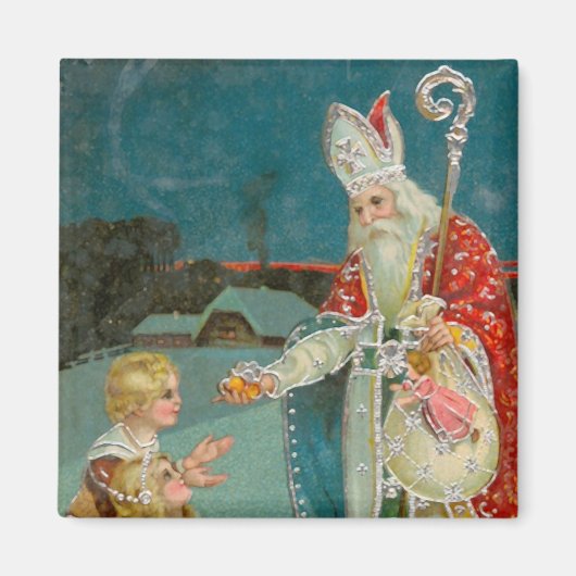 Vintage Kerstmis Saint Nicholas Magneet (Voorkant)