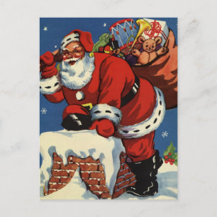 Vintage Kerstmis, Santa Claus Down Chimney w Toys Feestdagenkaart