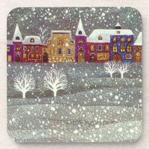 Vintage Kerstmis, Santa Claus Horse Open Sleigh Bier Onderzetter