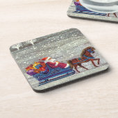 Vintage Kerstmis, Santa Claus Horse Open Sleigh Drankjes Onderzetter (Linkerzijde)