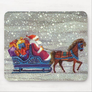 Vintage Kerstmis, Santa Claus Horse Open Sleigh Muismat