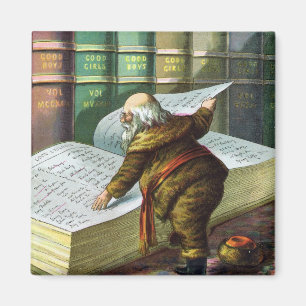 Vintage Kerstmis, Santa Claus Naughty Nice List Magneet