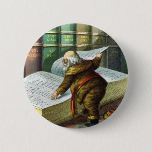 Vintage Kerstmis, Santa Claus Naughty Nice List Ronde Button 5,7 Cm