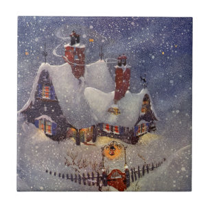 Vintage Kerstmis, Santa Claus Workshop Noordpool Tegeltje