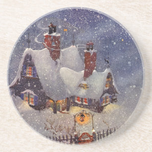 Vintage Kerstmis, Santa Claus Workshop Noordpool Zandsteen Onderzetter