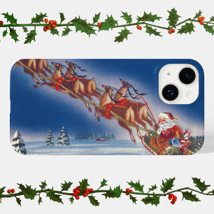 Vintage Kerstmis, Santa Flying Sleigh w Reindeer Case-Mate iPhone 14 Hoesje