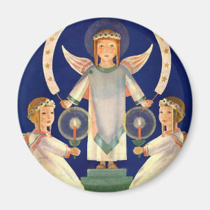 Vintage Kerstmis, Scandinavische Santa Lucia Angel Magneet