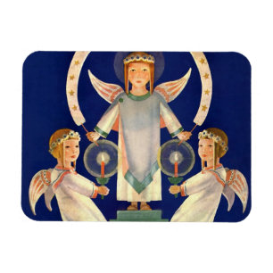 Vintage Kerstmis, Scandinavische Santa Lucia Angel Magneet