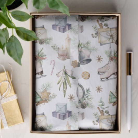 Vintage Kerstmis Schaatsen kerstmis Tissuepapier