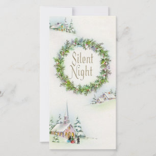 Vintage Kerstmis Silent Night Church Feestdagenkaart