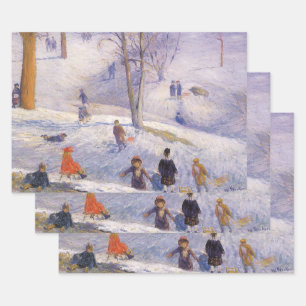Vintage Kerstmis, Slapen, Central Park Glackens Inpakpapier Vel