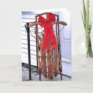 Vintage Kerstmis sled Feestdagen Kaart