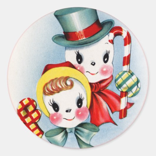 Vintage Kerstmis Sneeuw Mensen Sticker (Voorkant)