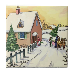 Vintage Kerstmis Sneeuw Tegels Tegeltje