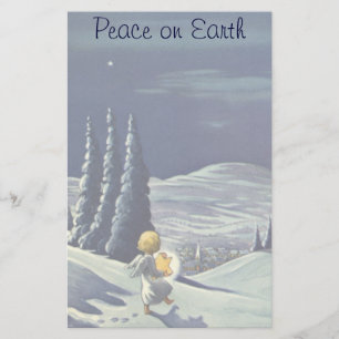 Vintage Kerstmis, Sneeuwengel die met een ster loo Briefpapier