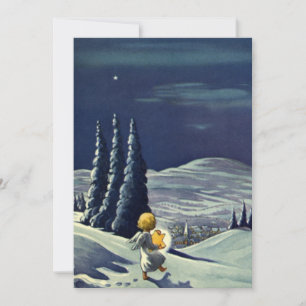 Vintage Kerstmis, Sneeuwengel die met een ster loo Feestdagenkaart