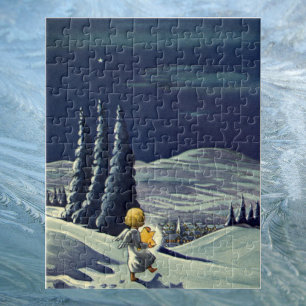 Vintage Kerstmis, Sneeuwengel die met een ster loo Legpuzzel