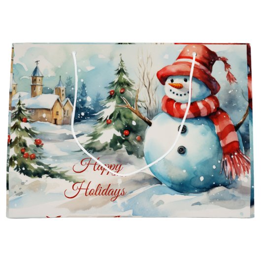 Vintage Kerstmis Sneeuwman Illustratie Groot Cadeauzakje