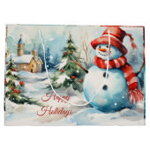 Vintage Kerstmis Sneeuwman Illustratie Groot Cadeauzakje