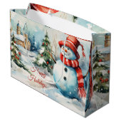 Vintage Kerstmis Sneeuwman Illustratie Groot Cadeauzakje