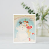 Vintage Kerstmis Sneeuwman Vakantie Kaart (Staand voorkant)