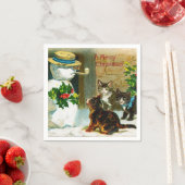 Vintage Kerstmis sneeuwpop katten feest servetten (Insitu)