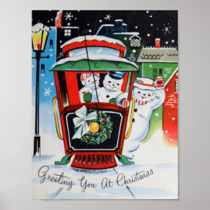 Vintage Kerstmis Snowman Familie poster